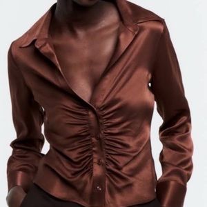 Zara Brown Satin Button Up